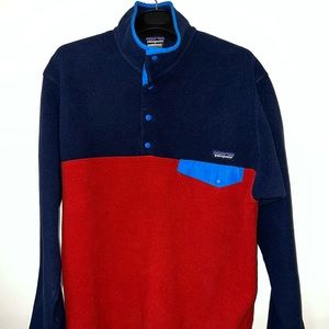 Patagonia Synchilla® Snap-T® Fleece Pullover Large Red Navy & Blue
